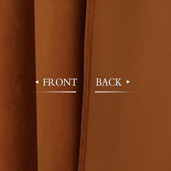 StangH Velvet Curtains for Sliding Door - Burnt Orange Blackout Drapes 96 inches, Luxury Back Tab Thermal Insulated Window Curtains for Living Room, W52 x L96, 2 Panels