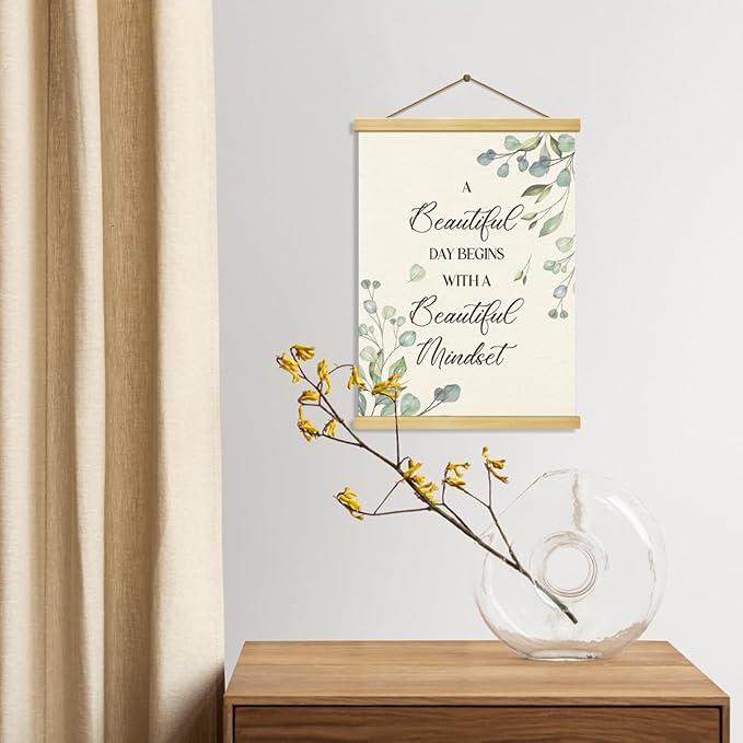 Inspirational Canvas Poster, Canvas Poster Wood Hanger, Minimalist Eucalyptus Wall Decor, Quotes Wall Decor, Positive Mindset Posters, Home Office Decors, Encouragement Gift for Women Men Friends