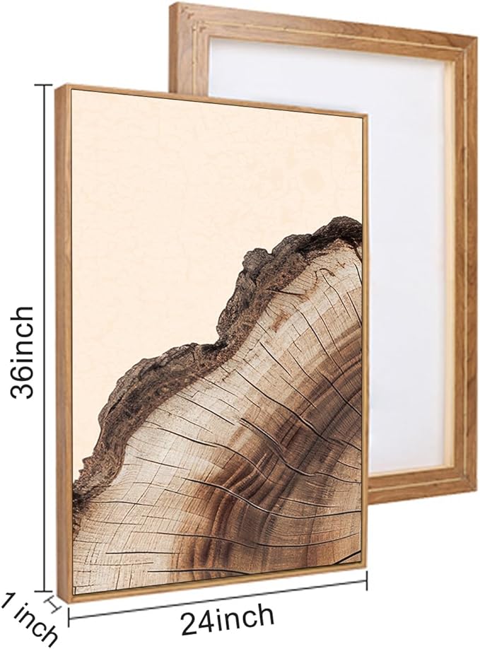 KAIRNE Framed Tree Ring Wall Art Set, Retro Wood Stump Wall Decor, Tree Spiral Wall Painting, Modern Nature Canvas Art Prints for Living Room, Bedroom, Dinning Room, Farmhouse - Large 24"x36"x3