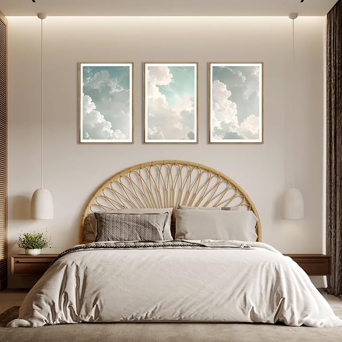 Large Sky Wall Art White Cloud Wall Art Nature Landscape Wall Decor Set of 3 for Living Room Bedroom Dining Room 16x24 Inch