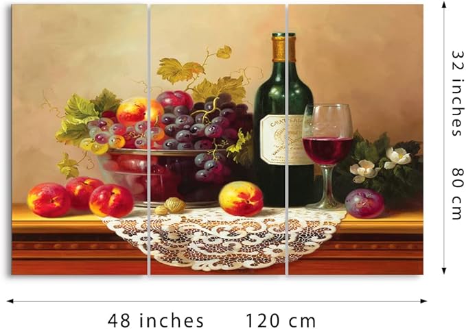 Retro Wine Pictures for Kitchen, PIY Vibrant Fruits Wall Art for Dining Room, Canvas Prints Oil Painting Reproduction of Vintage (Waterproof Artwork, Ready to Hang, 16x32x3 Extra Large)