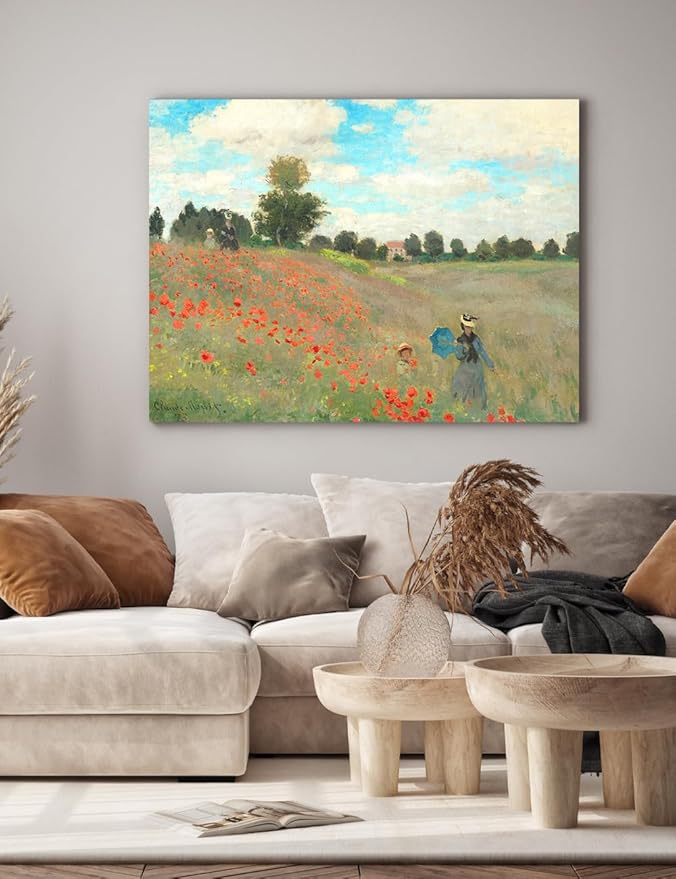 DECORARTS - Poppies at Argenteuil (1873) by Claude Monet, Museum-Quality Giclee Canvas Print, Wall Art Reproduction, 40" W x 30" H, Made in USA