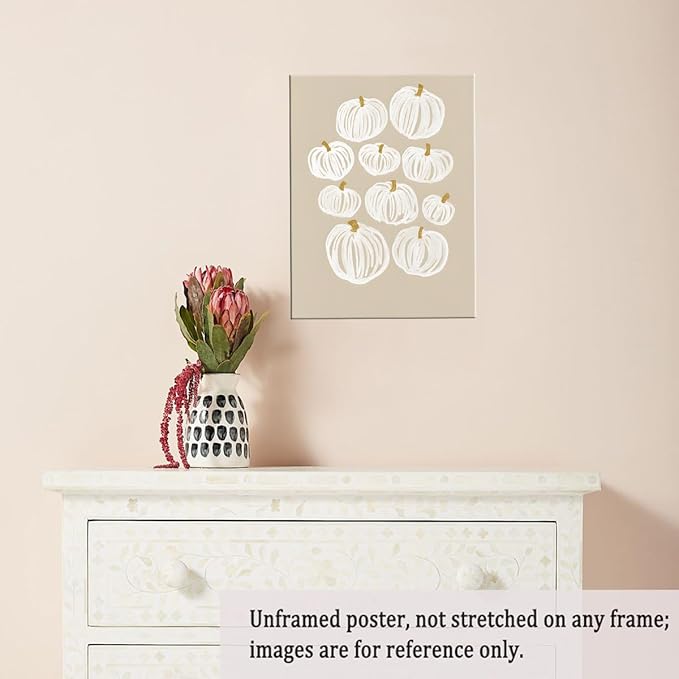 Neutral Pumpkin Painting Posters Modern Fall Canvas Print Wall Art, Beige Fall Decor Abstract Autumn Poster Halloween Decor 16x24"Unframed