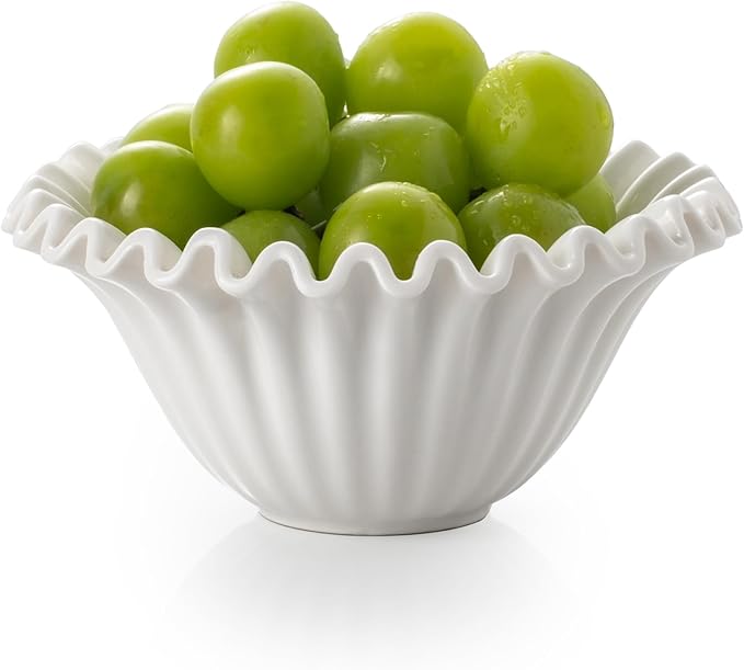 HandCrafted Decorative Bowl, 5.5 inch White Ruffle Flower Bowl Porcelain Vintage Ring Dish Floral Bowl for Home Decor Ruffle Centerpiece Bowl, White