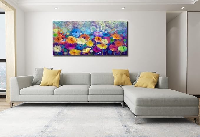 OKEXCKK Colorful Floral Canvas Wall Art for Living Room - Abstract Painting Picture Print for Bedroom, Large Flower Artwork Wall Decor