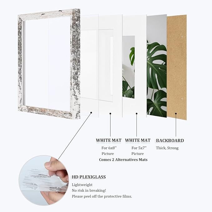 Egofine 9x12 Picture Frames Set of 4, Made of Solid Wood Covered by Plexiglass 5x7 and 6x8 with Mat or 9x12 without Mat, for Table Top Display and Wall Mounting Photo Frame Rustic Green