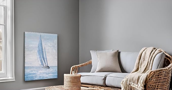 Yihui Arts Coastal Sailing Boat Canvas Wall Art - Blue and White Nautical Picture for Living Room, Bedroom, or Bathroom Decor with Vertical Seaside Artwork