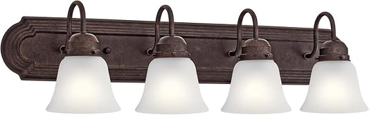 Kichler 30" Bathroom Vanity Light with Satin Etched Glass, 4-Light Traditional Design in Tannery Bronze, (30"x8"x8"), 5338TZS