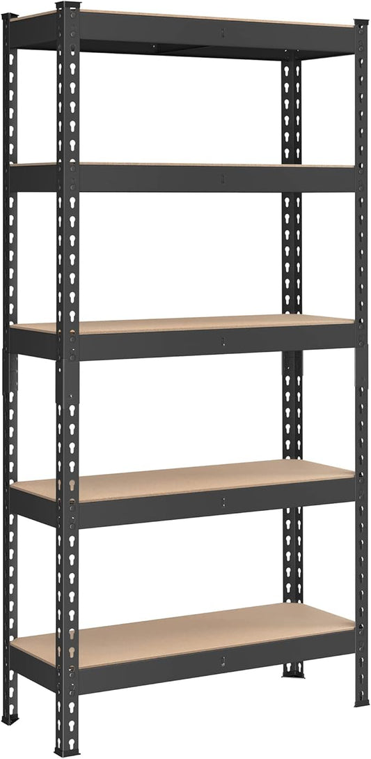 SONGMICS 5-Tier Storage Shelves, Load 2310 lb, Garage Storage, Boltless Assembly, Adjustable Shelving Unit, 11.8 x 29.5 x 59.1 Inches, for Study Shed Basement, Black and Natural Beige UGLR300B01