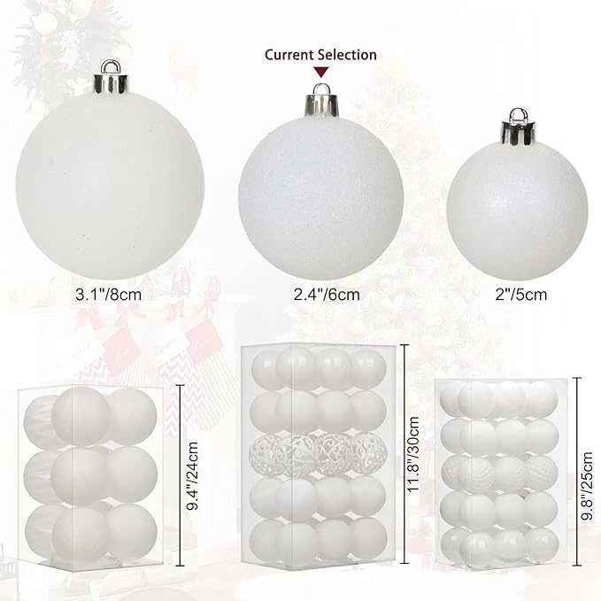 30PCS 2.36" Christmas Ball Ornaments Shatterproof White Christmas Tree Decorations Xmas Tree Balls Halloween Ornaments Décor