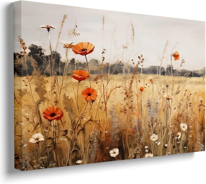 Framed Fall Wildflowers Wall Art Autumn Flowers Wall Decor Wildflower Canvas Print posters Autumn Aesthetic Decor 16x24"framed