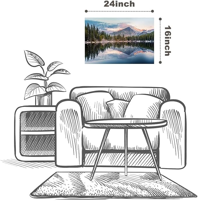 Lake Landscape Canvas Wall Art: Nature Mountain Sunset Artwork Woodland Water Scenery Painting for Bedroom