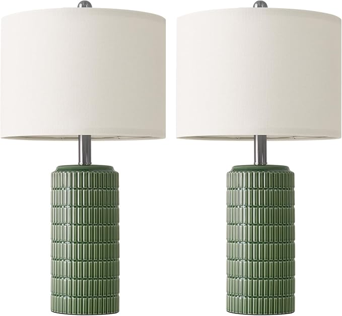 PoKat 24" Modern Ceramic Table Lamps Set of 2 for Bedroom, Green Bedside Lamps for Night Stands, Farmhouse House Decor Nightstand Table Lamps for Living Room End Table Green