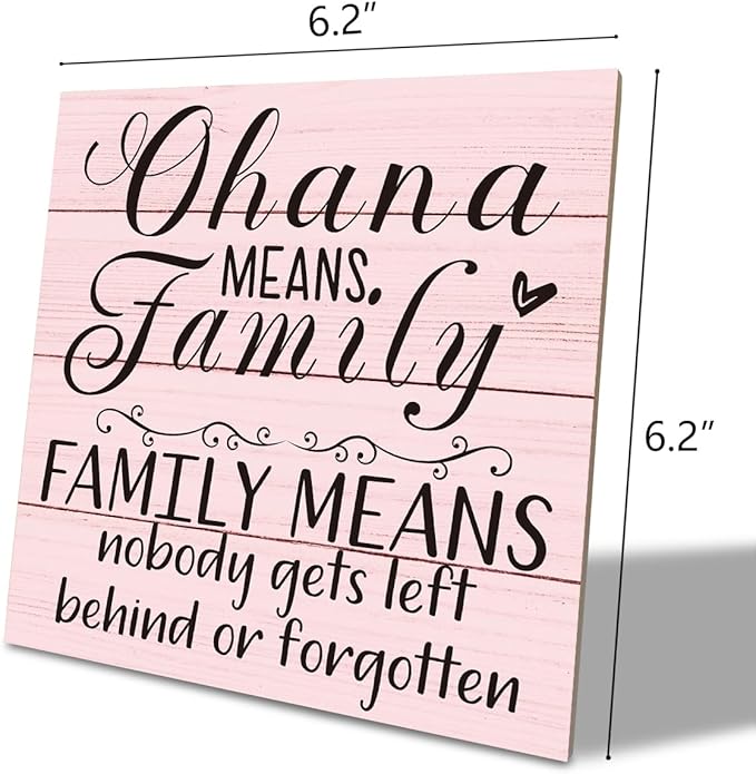 Family Wooden Plaque, “Family Means Nobody Gets Left Behind or Forgotten”, 6.2x6.2 Inch Table Art Sign, Farmhouse Quote Decor for Living Room or Home Tabletop G