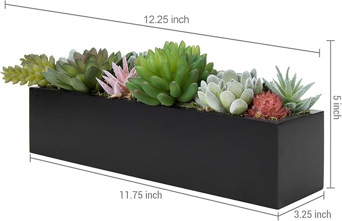 MyGift 12 Inch Modern Artificial Succulent Plants Arrangement Centerpiece in Black Rectangular Wood Planter Box