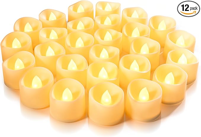 Homemory 24-Pack Flameless LED Tea Lights Candles Battery Operated, 200+Hour Fake Electric Candles TeaLights for Votive, Aniversary, Wedding Centerpiece Table Decor, Funeral, Halloween, Christmas
