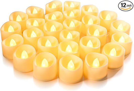 Homemory 24-Pack Flameless LED Tea Lights Candles Battery Operated, 200+Hour Fake Electric Candles TeaLights for Votive, Aniversary, Wedding Centerpiece Table Decor, Funeral, Halloween, Christmas