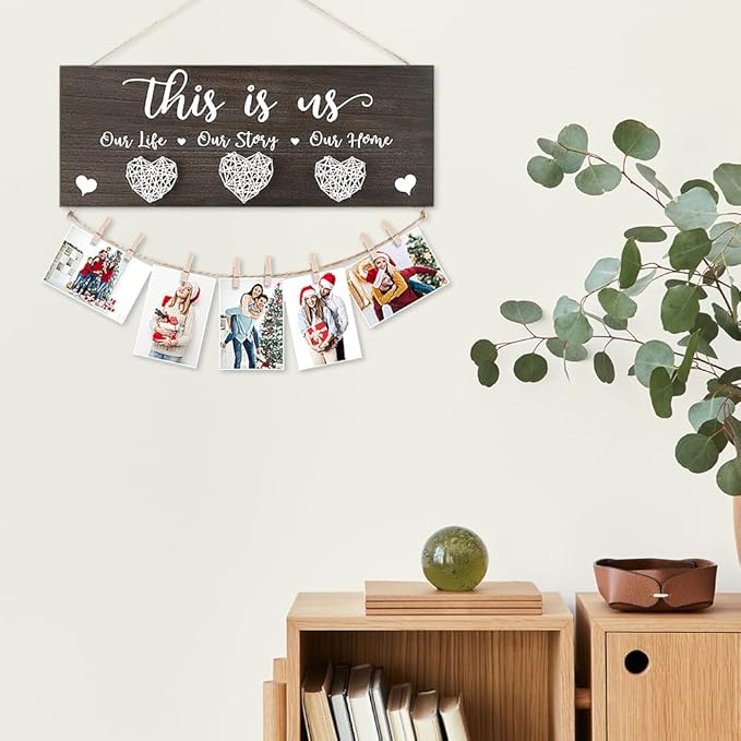 AKEROCK Couples Christmas Gifts, This Is Us Wall Decor, Rustic Wooden Hanging Christmas Picture Frame - Christmas Gift for Couples, Family, Housewarming, Home, Wedding - Dark