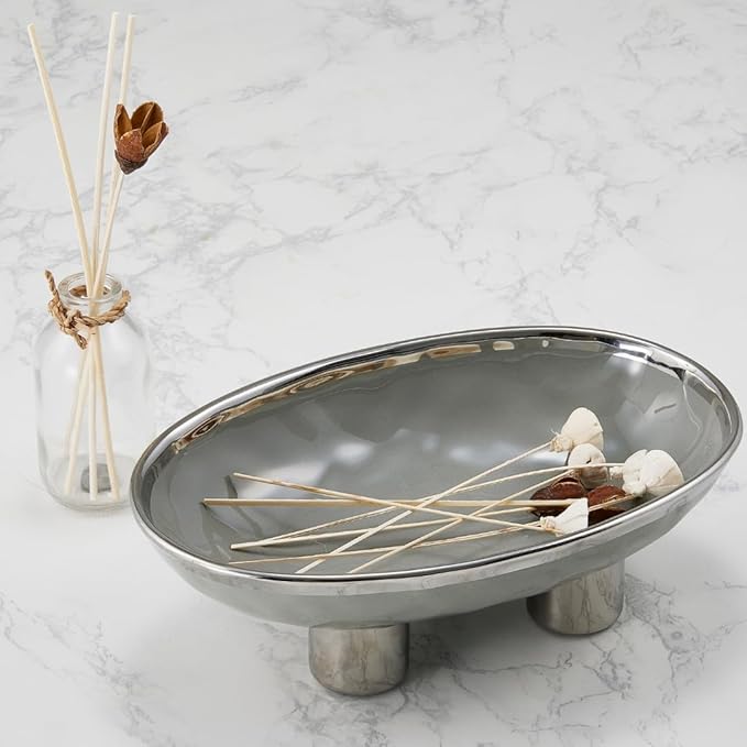 Ceramic Fruit Bowl – 10” Gray Decorative Bowl for Kitchen Counter – Modern Pedestal Bowl, Fruit Bowls, Catch All Bowl, and Fruit Basket for Kitchen Counter