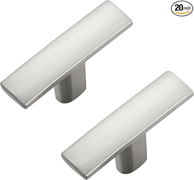 20 Pack Silver Cabinet Knobs - Curved Cabinet Pulls Brushed Nickel Knobs for Kitchen Cabinet Drawer Solid Dresser Knobs for Cabinet Hardware 1-3/4in Length Single Hole