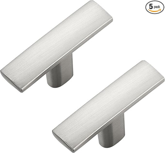 5 Pack Silver Cabinet Knobs - Curved Cabinet Pulls Brushed Nickel Knobs for Kitchen Drawer Solid Dresser Pulls for Kitchen Hardware 1-3/4in Length Single Hole