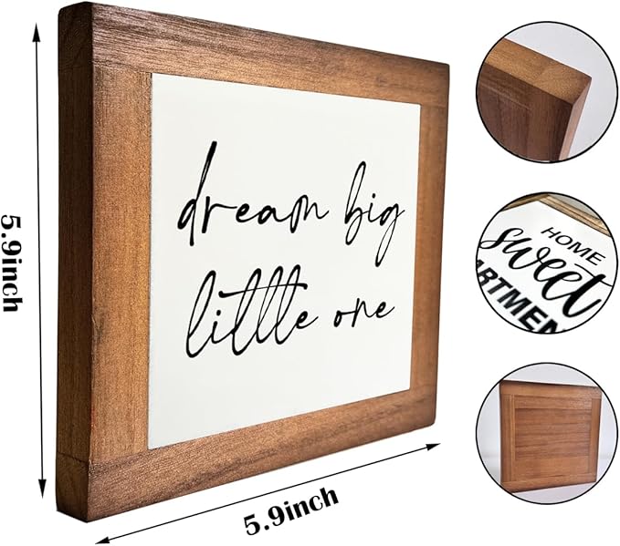 Inspirational Wood Sign, Box Wood Plaques Desk Décor, Girls or Boys Room Decor, Nursery Wood Decorations, Farmhouse Style Home Decor, Wooden Plaque Gift Tabletop, Dream Big Little One Sign B1