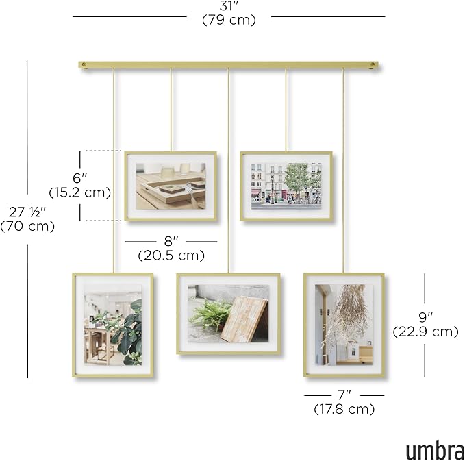 Umbra Exhibit Adjustable Photo Display – DIY Collage Set Mounts in Various Layouts Horizontally and at Different Angles - Holds 5 Picture Frames for Photos, Prints, Artwork and More, 4 by 6 inch and 5