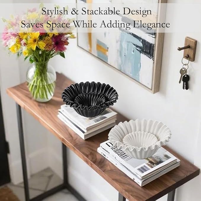 Decorative Bowl, HandCrafted Ruffle Flower Bowl Porcelain Vintage Ring Dish Floral Bowl for Home Decor Ruffle Centerpiece Bowl, Black (5.5 inch) Halloween