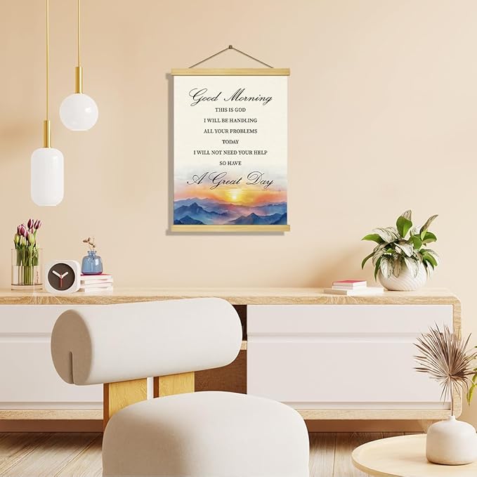 Inspirational Canvas Poster, Good Morning This is God I Will be Handing All Your Problems, Canvas Poster Wood Hanger, Positive Home Decor, Motivational Office Wall Decors, Classroom Decor