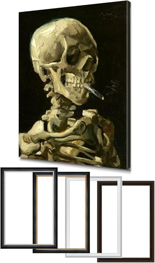 DECORARTS - Head of a Skeleton with a Burning Cigarette by Vincent Van Gogh, Large Giclee Canvas Print with Solid Wood Frame, Oversized Wall Art Decor