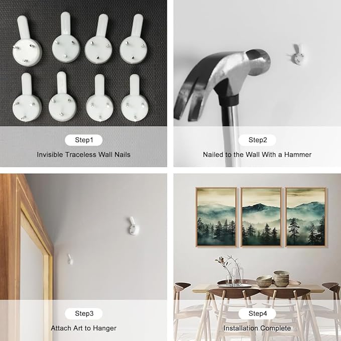 HOURIA Large Boho Mountain Forest Framed Canvas Wall Art Set,Nature Foggy Woodland Wall Decor,Modern Pine Tree Artwork,Watercolor Botanical Art Print for Living Room,Bedroom,Farmhouse- 24"x36"x3