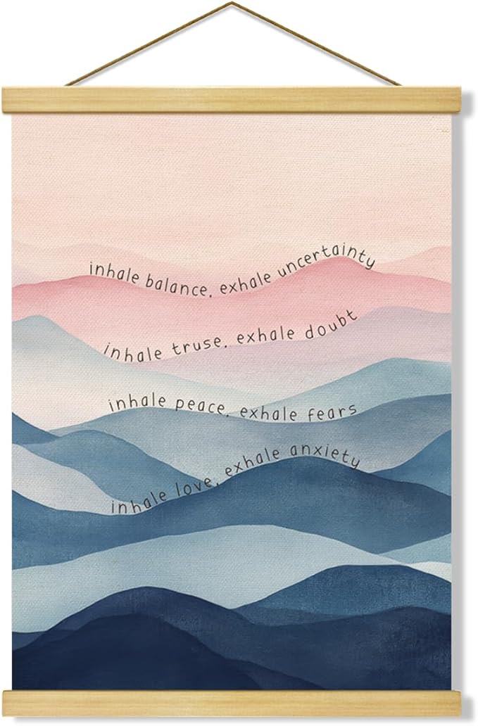 Inspirational Canvas Poster, Mental Health Poster Canvas Hanger, Breathe In Peace, Breathed Out Stress, Breathe in Love, Positive Home Decor, Herapist Office Decor, Therapist Gift