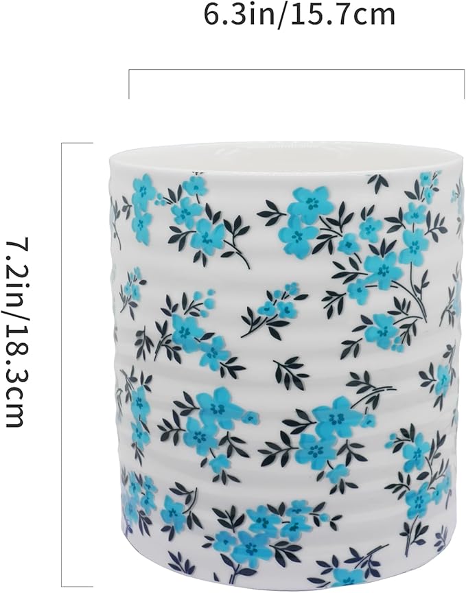 Kitchen Utensil Holder,7.2″Extra Large Stable Pattern Ceramic Utensil Crock,Utensil Organizer for Countertop,Kitchen Decor,Utensil Holder for Housewarming,Wedding Gift (Teal Blue)