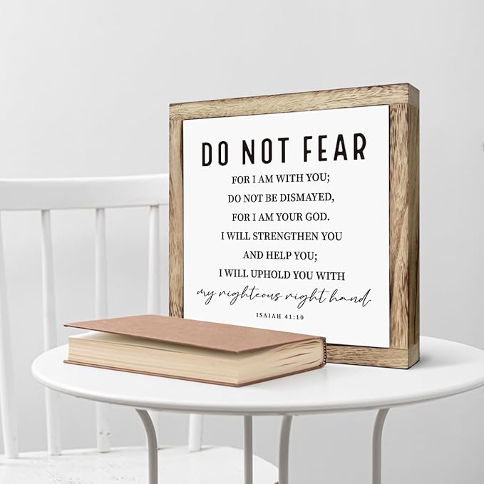 Inspirational Wood Sign, Christian Wood Decor, Wooden Plaques Box Signs 9.8* 9.8, Isaiah 41:10 Scripture Sign, Motivational Home Office Decor, Living Room Decoration, Christian Gift, Do Not Fear Signs
