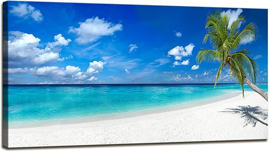 XXMWallArt FC2462 Seascape Wall Art Tropical Paradise Beach With White Sand and Coco Palms Canvas Wall Art Summer Beach Nature Pictures for Living Room Bedroom Home and Office Wall Decor