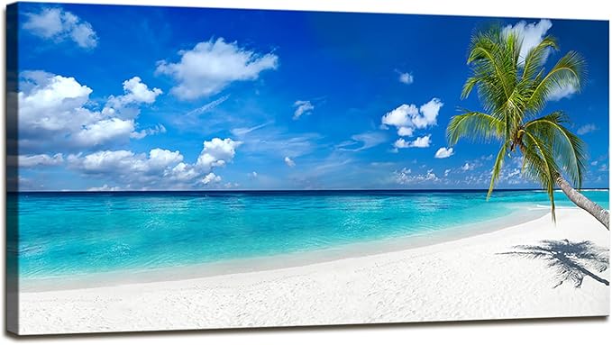 XXMWallArt FC2475 Seascape Canvas Art - Tropical Paradise Beach With White Sand and Coco Palms - Summer Beach Nature Pictures for Living Room, Bedroom, Home and Office Wall Decor