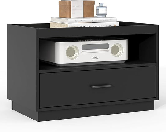 Stackable Storage Drawers,28" Wide Storage Bins w/ Drawers and Compartment for Closet Organizers, Wood Stackable Closet Organizer Modern Large Stackable Storage Units for Living Room Hallway, Black