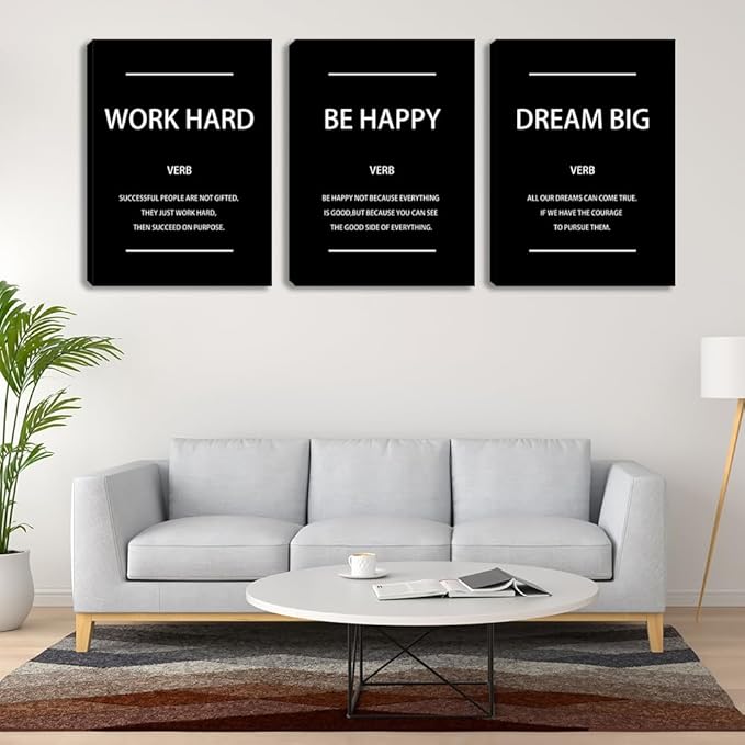 Motivational Affirmation Wall Art Inspirational Poster Prints Encourage Office Wall Decor Art Prints Black Pictures Painting Stretched and Framed Ready to Hang for Living Room Bedroom (36" Wx16 H)