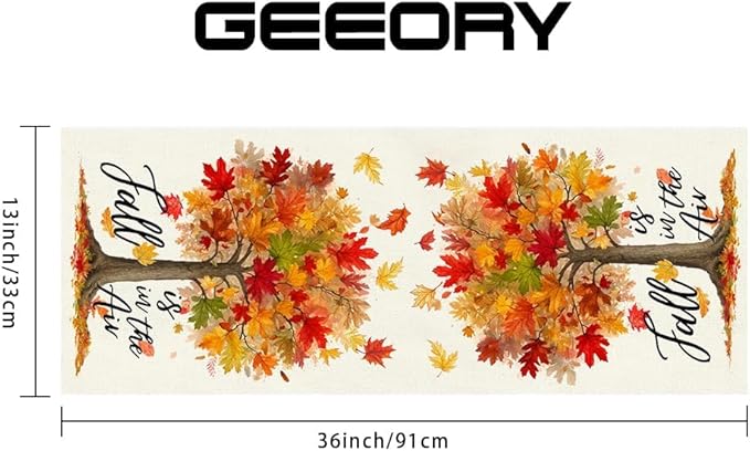 GEEORY Fall Table Runner 13 x 36 Inch, Maple Leaves Autumn Farmhouse Decor for Thanksgiving & Holiday Parties – Kitchen, Dining Table, Indoor/Outdoor GT156-36