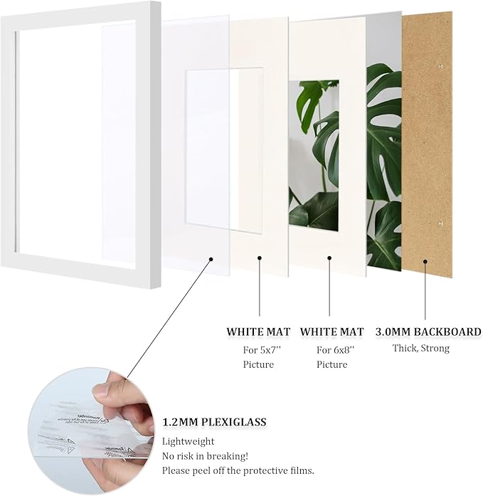 Egofine A4 Picture Frames Set of 4, Made of Solid Wood Covered by Plexiglass 4x6 and 6x8 with Mat or A4 whitout Mat, for Table Top Display and Wall Mounting Photo Frame White