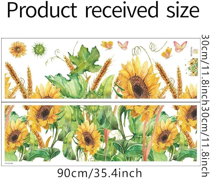 12x36 Inch Set - Sunflower Themed Floral Wall Decals for Decor, Self Adhesive Vinyl for Home Decor for Nursery, Home, (Floral Design #5)