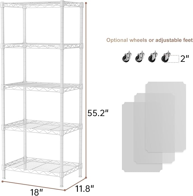 SINGAYE 5 Small Wire Shelves Kitchen Pantry Close Home Organizers and Storage Bathroom Shelf Laundry Room Organization Adjustable Book Metal Garage Shelving Unit