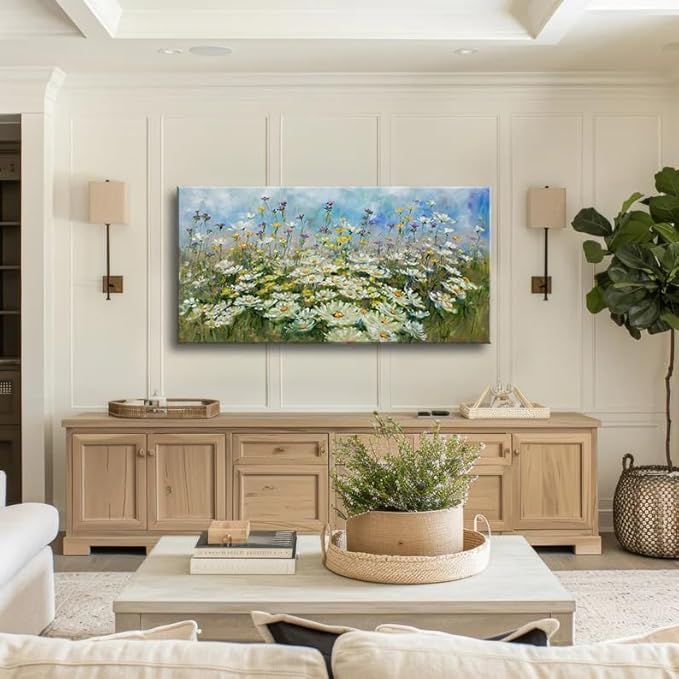 OKEXCKK Vintage Flowers Canvas Wall Art Decor Rustic Landscape Picture Poster Wildflower Large Painting Print for Bedroom Living Room Office 20"x40"