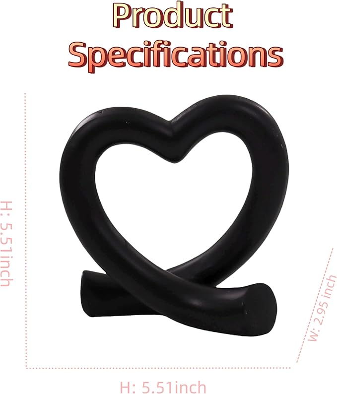 Black Heart Sculpture – Modern Love Ornament, Unique Couple or Gothic Romantic Decor for Home or Office
