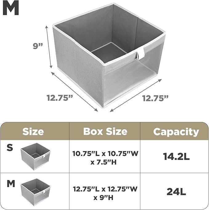 Linen Closet Organizers and Storage, Closet Storage Bins Basket Organizer, Foldable Organization Baskets with Mesh Window for Clothes Towels and Toys, 12.75" x 12.75" x 9", Gray, 2 pack