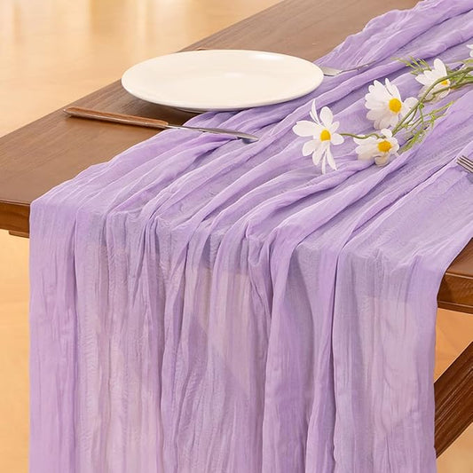 Socomi 3pcs Lilac Purple Lavender Cheesecloth Table Runner Fall Thanksgiving Boho Rustic Gauze 120 inch 10FT Cheese Cloth Runner for Wedding Party Baby Shower Birthday Home Decor Holiday Decorations