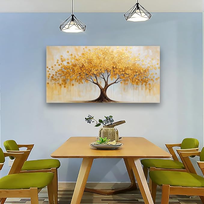 Abstract Canvas Wall Art Bedroom Wall Decor Living Room,Tree of Life Wall Art Office Kitchen Paintings Artwork Modern Gold Leaf Tree Pictures Art Prints Waterproof Ready to Hang-20x40inch