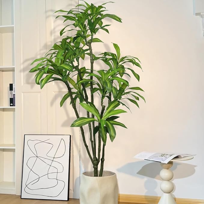 Faux Dracaena Tree 6.5ft(78in) Artificial Floor Plant for Indoor Decor Realistic Potted Tree with Texture Lifelike Leaves and Natural Wood Trunk for Home Living Room,Office Perfect Housewarming Gift