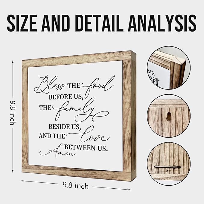 SUSZDOU Scripture Sign, Bless the Food Before Us Sign, Wooden Plaques Box Signs, Table Shelf Decoration, Christian Home Decor, Kitchen Decor Art, Farmhouse Kitchen Wood Sign, Dining Room Decor