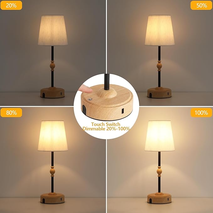 Cordless Rechargeable Table Lamp with Dimmer,Portables Battery Operated Table Lamp,Touch Dimmable Desk Lamp with USB Port,Bedside Night Lamp for Patio Camping Restaurant Home